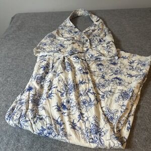 Jason Wu Wide Leg Pleated White Blue Floral Linen Pants & Halter Top Set Size 4
